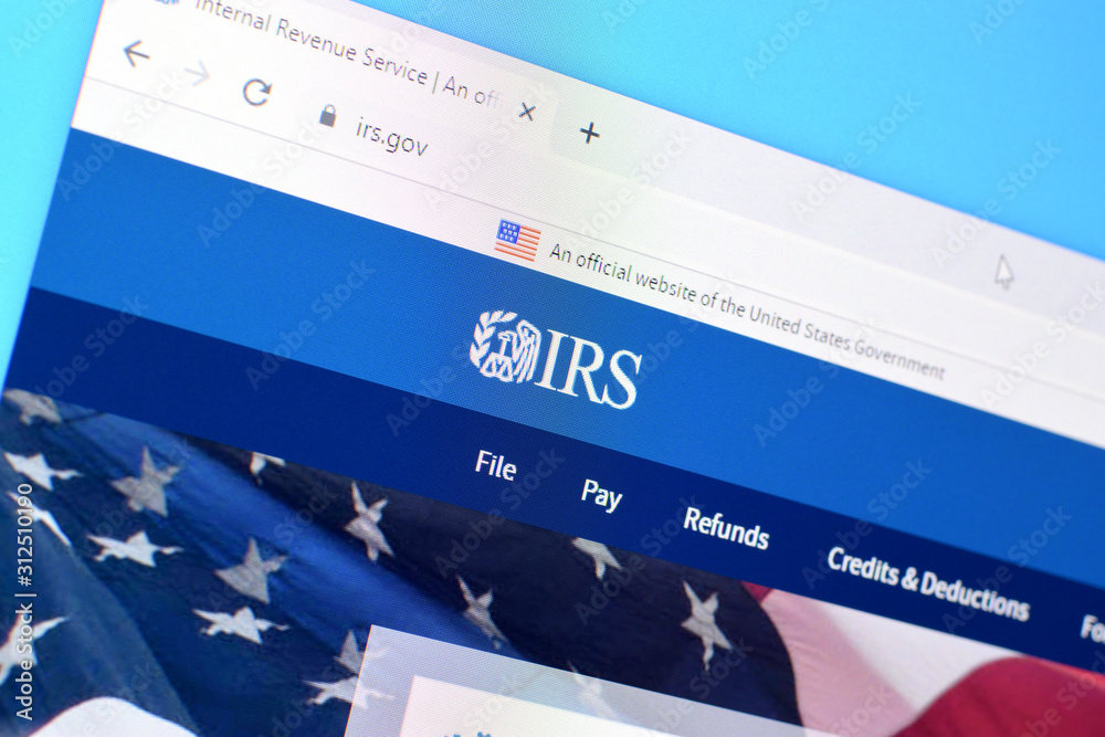 Homepage of internal revenue service website on the display of PC, url ...