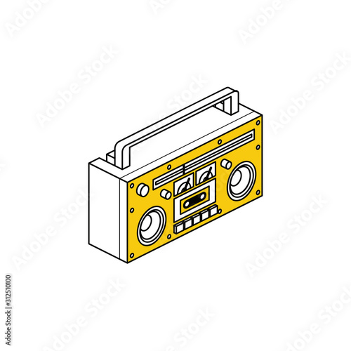 Retro cassette player. Vector line, 3d stroke isometric, color web icon, new flat style. Creative illustration design, abstract idea for infographics.