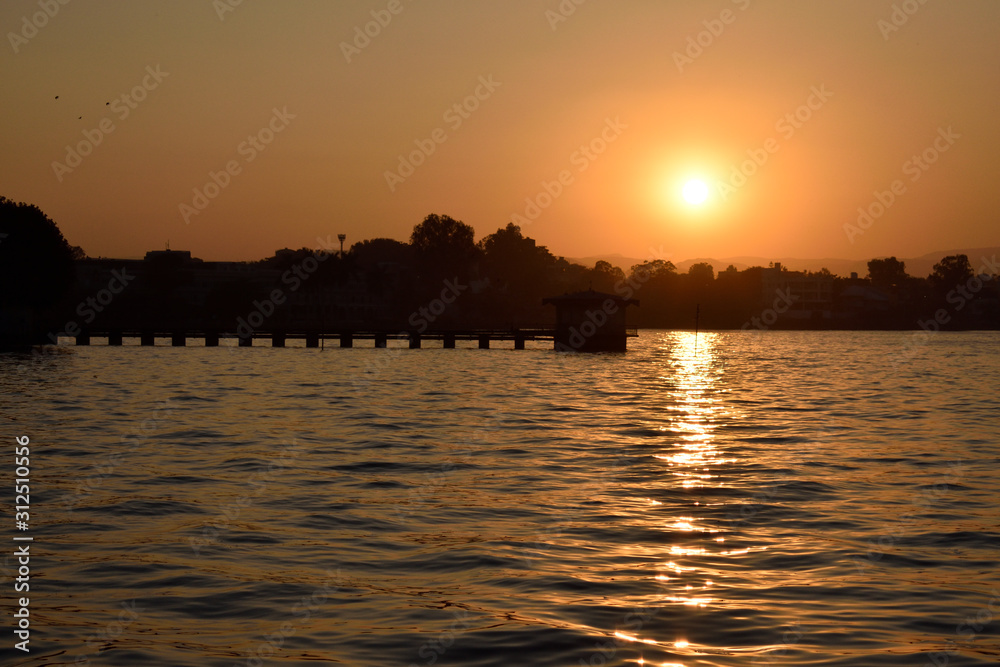 Sunset fatehsagar lake, Udaipur, India