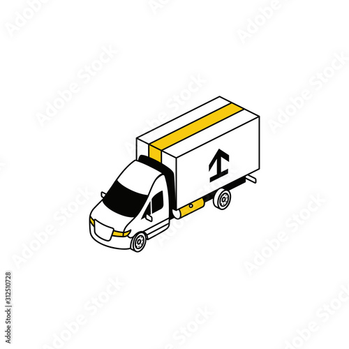 Car truck delivery van. Vector line, 3d stroke isometric, color web icon, new flat style. Creative illustration design, abstract idea for infographics.