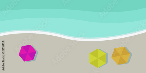 Aerial beach view with beach umbrellas vector background