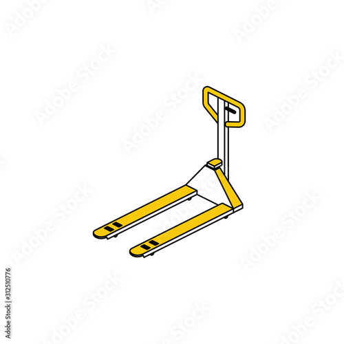 Truck box cargo Hand pallet. Vector line, 3d stroke isometric, color web icon, new flat style. Creative illustration design, abstract idea for infographics.