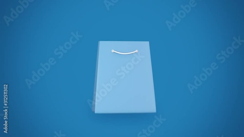 3d animation of shopping bag.loop animation shopping bag for online store or discount promotion.blank paper bag shopping mall business packaging environment concept minimal motion 3d rendering.