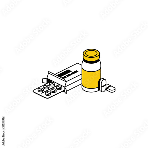 Packaging Jar of pills. Vector line, 3d stroke isometric, color web icon, new flat style. Creative illustration design, abstract idea for infographics.