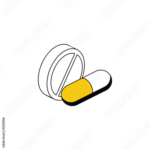 Health pills. Vector line, 3d stroke isometric, color web icon, new flat style. Creative illustration design, abstract idea for infographics.