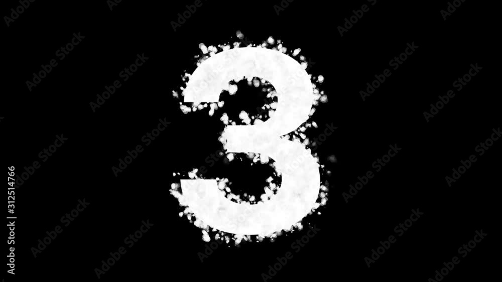 Number 3 appears with white particles on black background Number 3 appears with white particles on black background