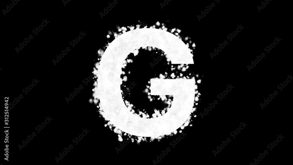 Letter G appears with white particles on black background Letter G appears with white particles on black background
