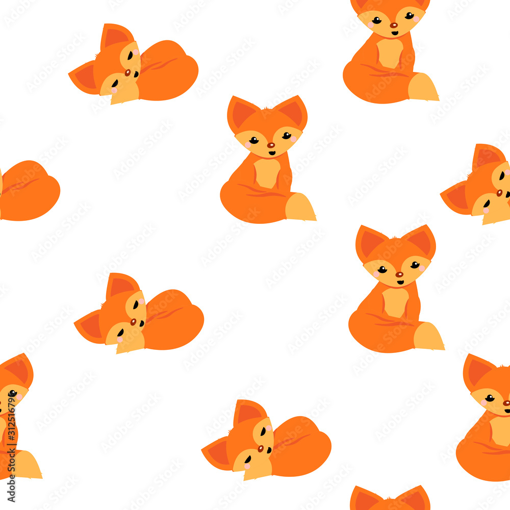 This is seamless pattern texture of fox. Cute cartoon wallpaper on white background. This is seamless pattern texture of fox. Cute cartoon wallpaper on white background.