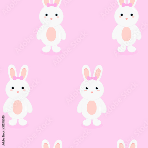 This is seamless pattern texture of rabbit and balloons on white background.