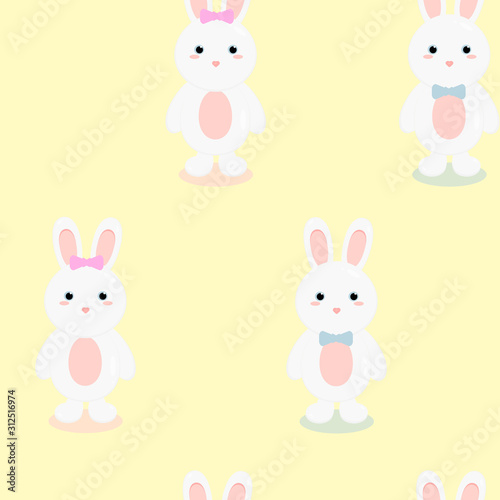 This is seamless pattern texture of rabbit and balloons on white background.