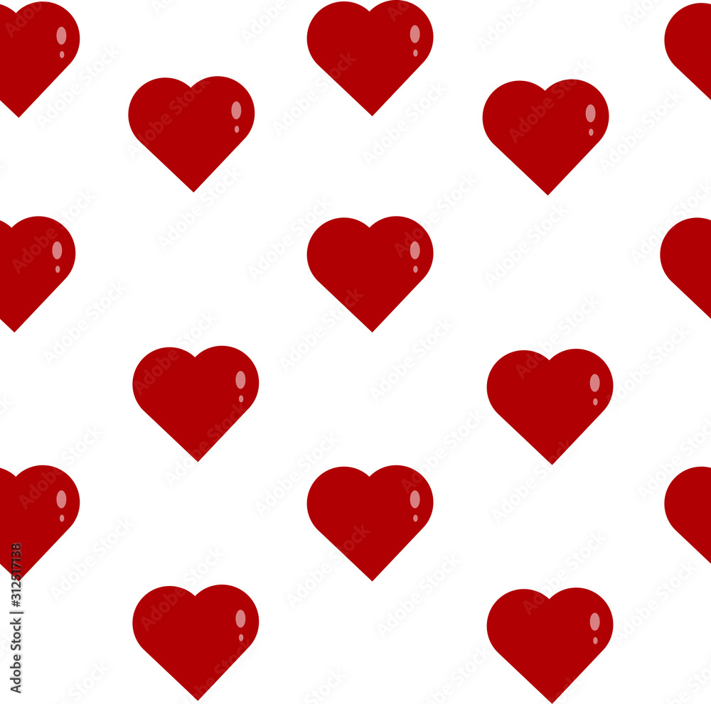 This is seamless pattern texture of red hearts on white background. Wrapping paper.