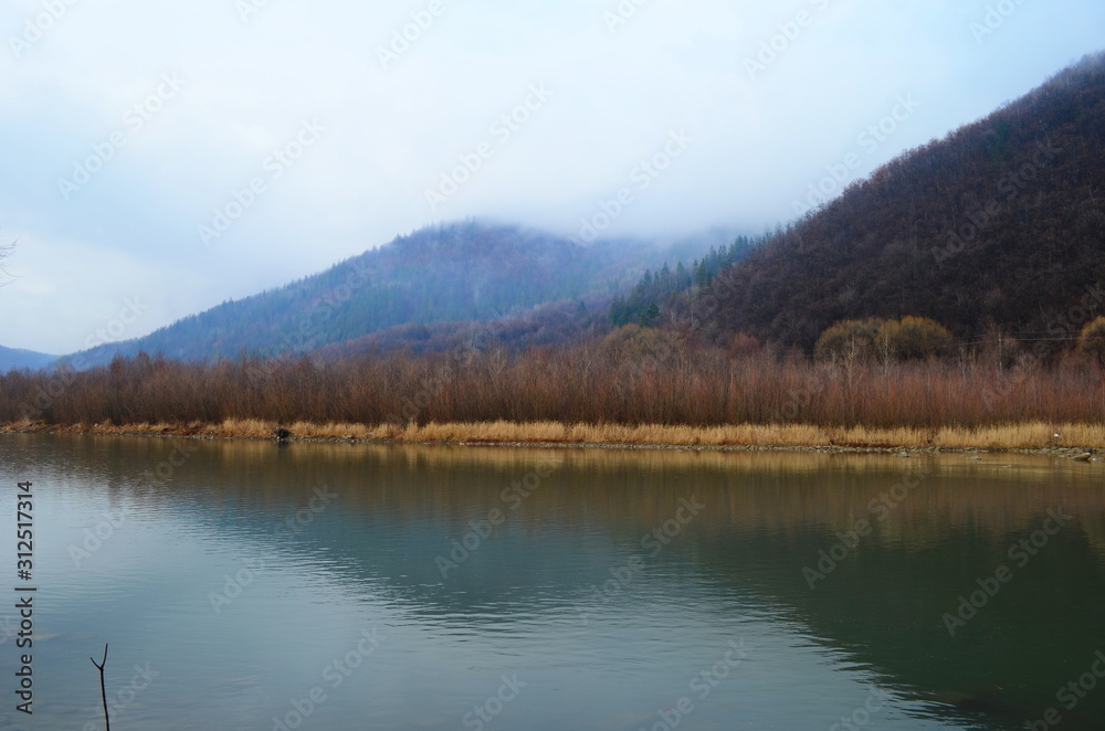 Mountain river water landscape. Wild river in mountains