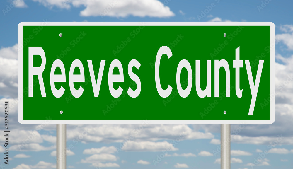 Rendering of a green 3d highway sign for Reves County