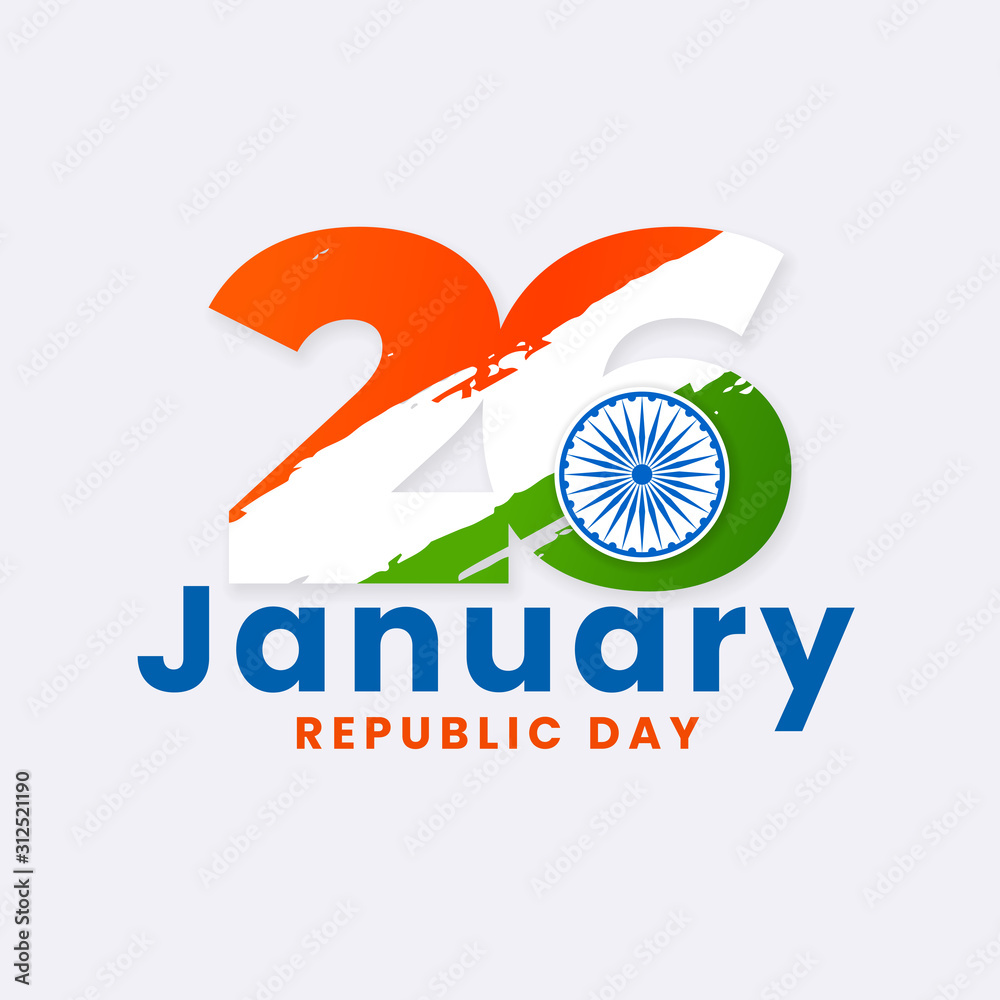 26 january indian republic day typography poster design with ashoka chakra symbol vector illustration and tricolor india flag grunge background - obrazy, fototapety, plakaty 