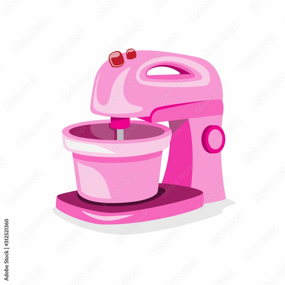 Pink stand mixer, food processor, kitchenware, cooking tool cartoon flat  illustration vector Stock Vector | Adobe Stock