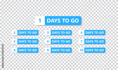 Number 1, 2, 3, 4, 5, 6, 7, 8, 9, 10, of days left to go. Collection badges sale, landing page, banner. vector illustration