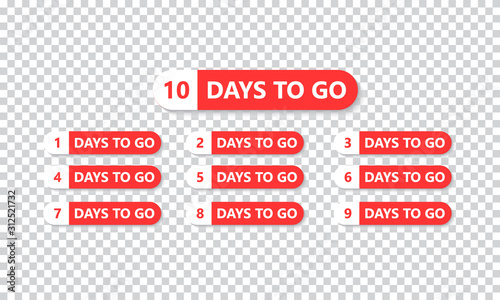 Number 1, 2, 3, 4, 5, 6, 7, 8, 9, 10, of days left to go. Collection badges sale, landing page, banner. vector illustration
