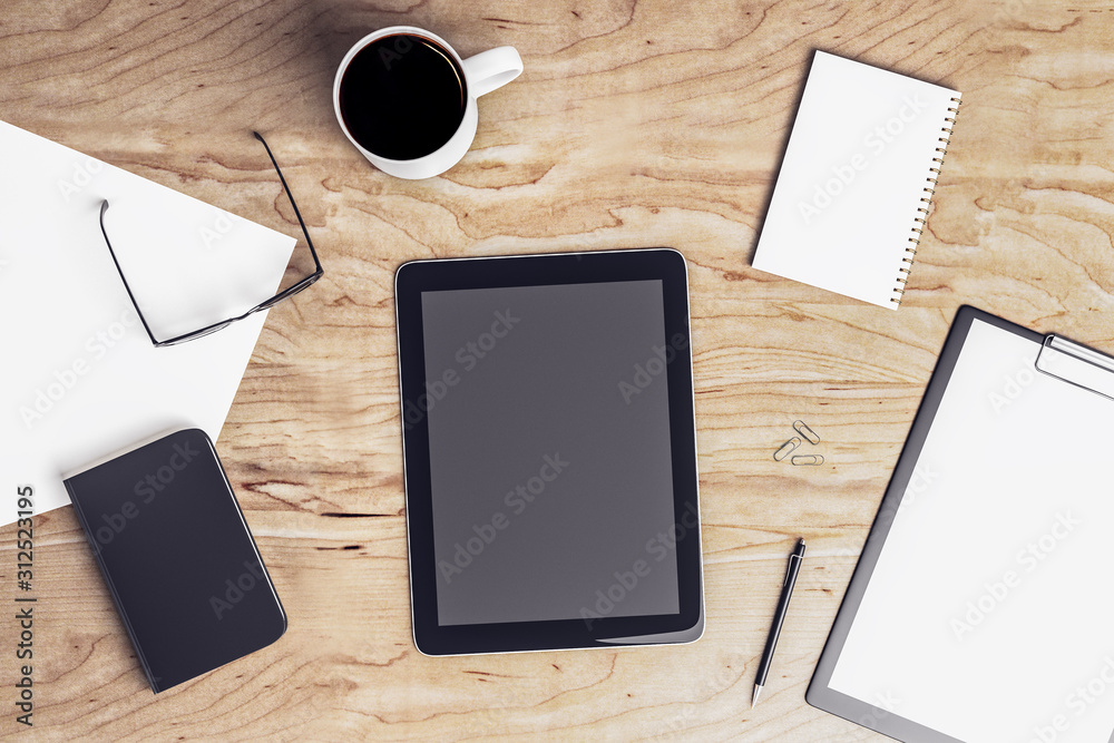 desktop with blank tablet screen