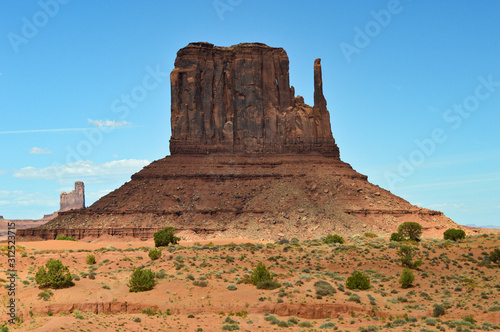 Big stone monuments in desert in the Monument valley near Arizona Utah borders