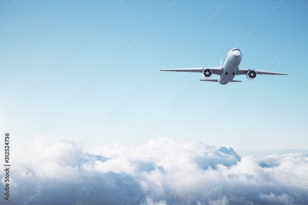 Passenger airplane flying in the blue sky