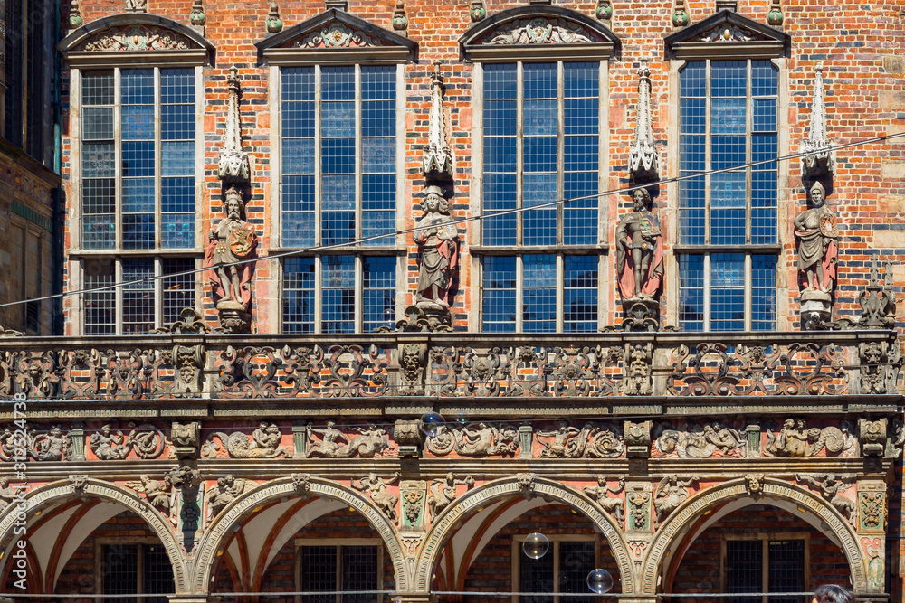Town hall with sculptures in Bremen, Germany, Europe