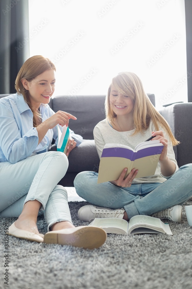 Mother assisting daughter in homework at home Mother assisting daughter in homework at home