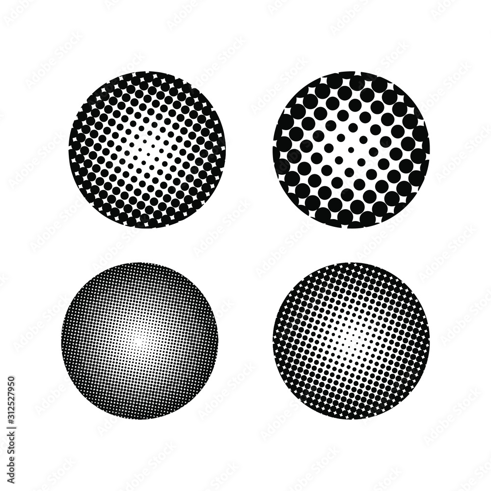 Halftone effect set. Different gradient circles in halftone effect