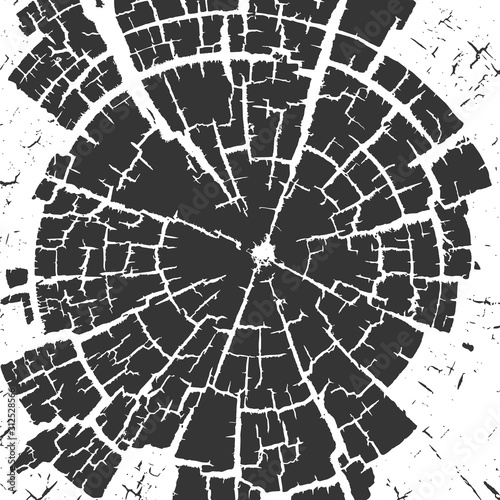 Cracked stump wood texture. Wood material surface. Vintage effect grit texture. Natural wooden stump trace. Lumber surface. Vector illustration