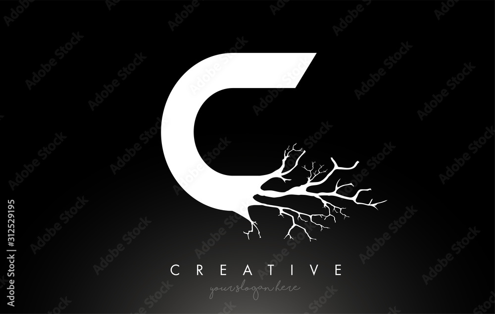 Letter C Design Logo with Creative Tree Branch. C Letter Tree Icon Logo ...