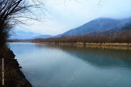 Mountain river water landscape. Wild river in mountains