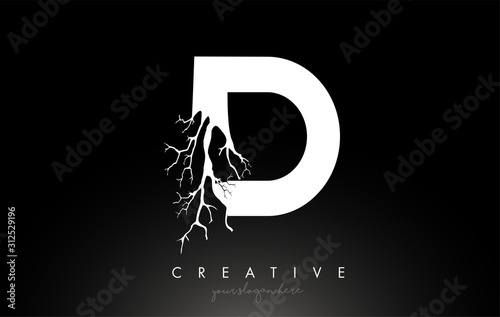 Letter D Design Logo with Creative Tree Branch. D Letter Tree Icon Logo