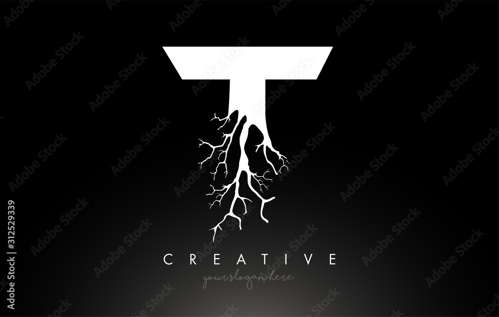 Letter T Design Logo with Creative Tree Branch. T Letter Tree Icon Logo - obrazy, fototapety, plakaty 