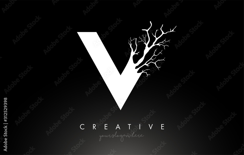Letter V Design Logo with Creative Tree Branch. V Letter Tree Icon Logo ...