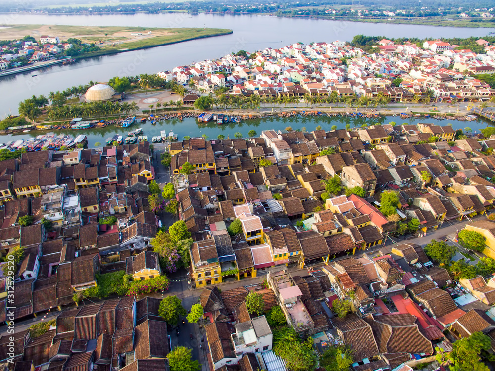 Aerial view of Hoi An ancient town which is a very famous destination for tourists.