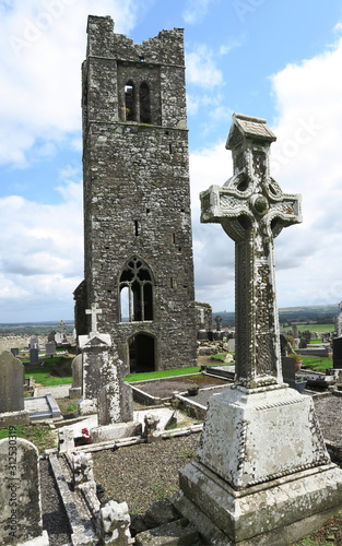Photography ruins of Slane abbey with cemetery northwest of Dublin