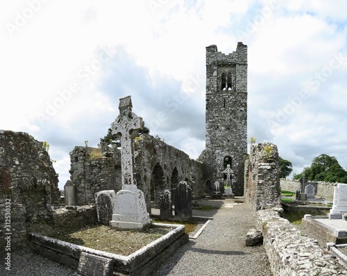 Photography ruins of Slane abbey with cemetery northwest of Dublin