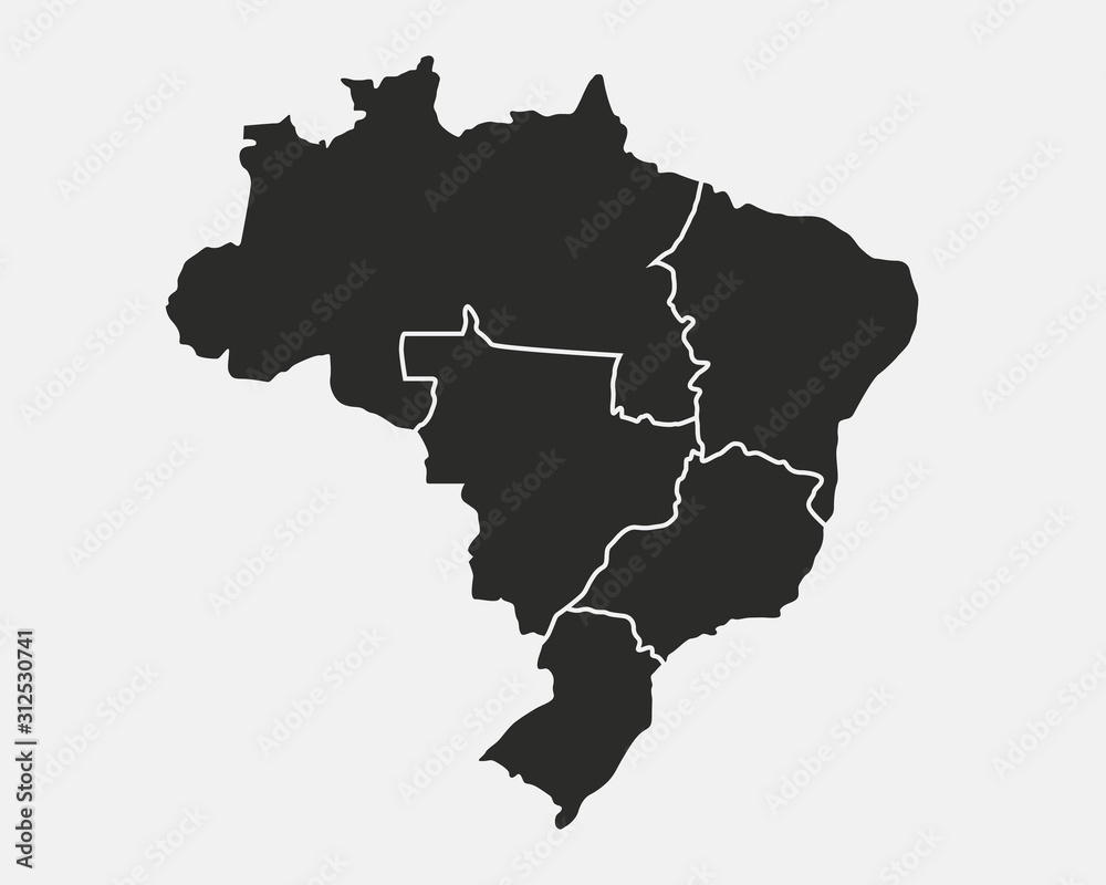 Map of Brazil with regions isolated on white background. Brazil map. Vector Brazilian background.