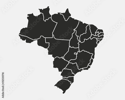 Brazil map with regions and states isolated on white background. Map of Brazil. Vector template.