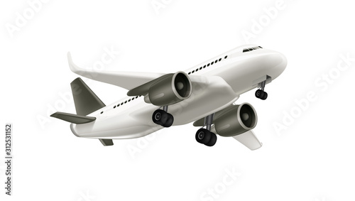 3D White Glossy Commercial Jet Airplane Take Off photo