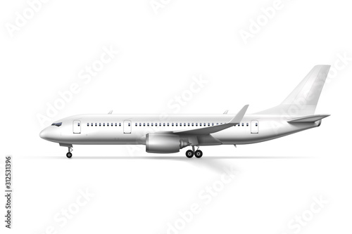 Blank Glossy White Airplane Or Airliner Side View