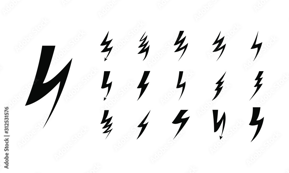 Lightning bolt icons set. Thunder and Bolt. Flash icon. Black and yellow . Vector Illustration. Lightning bolt icons set. Thunder and Bolt. Flash icon. Black and yellow . Vector Illustration.