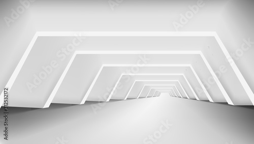 Fototapeta Naklejka Na Ścianę i Meble -  3D Abstract White Clear Light Corridor Interior