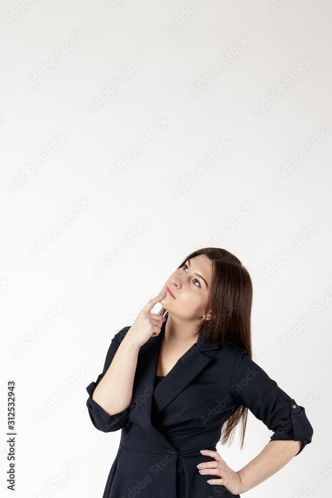 Young woman in blue full of doubts and hesitation. Young woman in blue full of doubts and hesitation.
