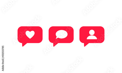 Social media set notifications icons. like, follower, comment. Vector illustration