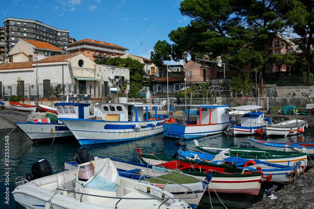 fishing boats in Porto di San Giovanni li Cuti in Catania, Sicily, Italy