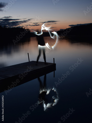 light painting, long exposure, abstract human figure