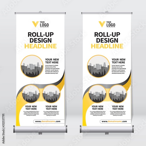 Roll up banner design template, vertical, abstract background, pull up design, modern x-banner, rectangle size. 