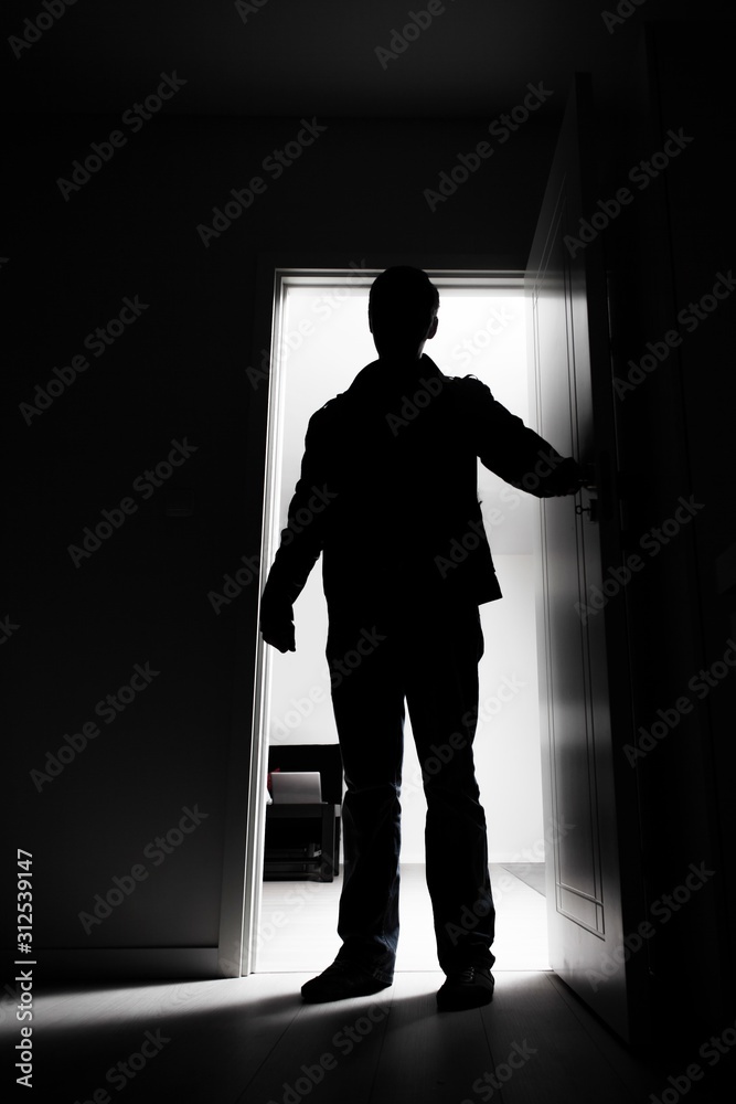 Fototapeta premium Full-length of thief entering into house