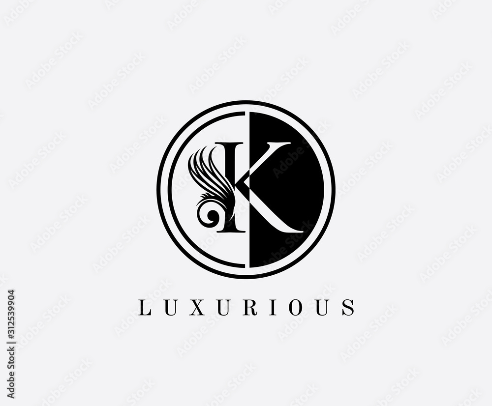 K Letter Classic Floral Logo. Luxury K Swirl Circle Logo Icon K Letter Classic Floral Logo. Luxury K Swirl Circle Logo Icon