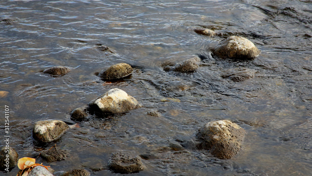 Clear water flowing around rocks